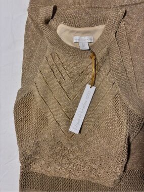 House of Harlow 1960 Metallic Tan Chevron Knit Top